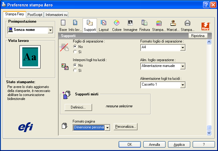 STAMPA 51 Formati pagina personalizzati per il driver di stampa PostScript per Windows Per definire o modificare un formato pagina personalizzato o stampare il lavoro su un formato pagina