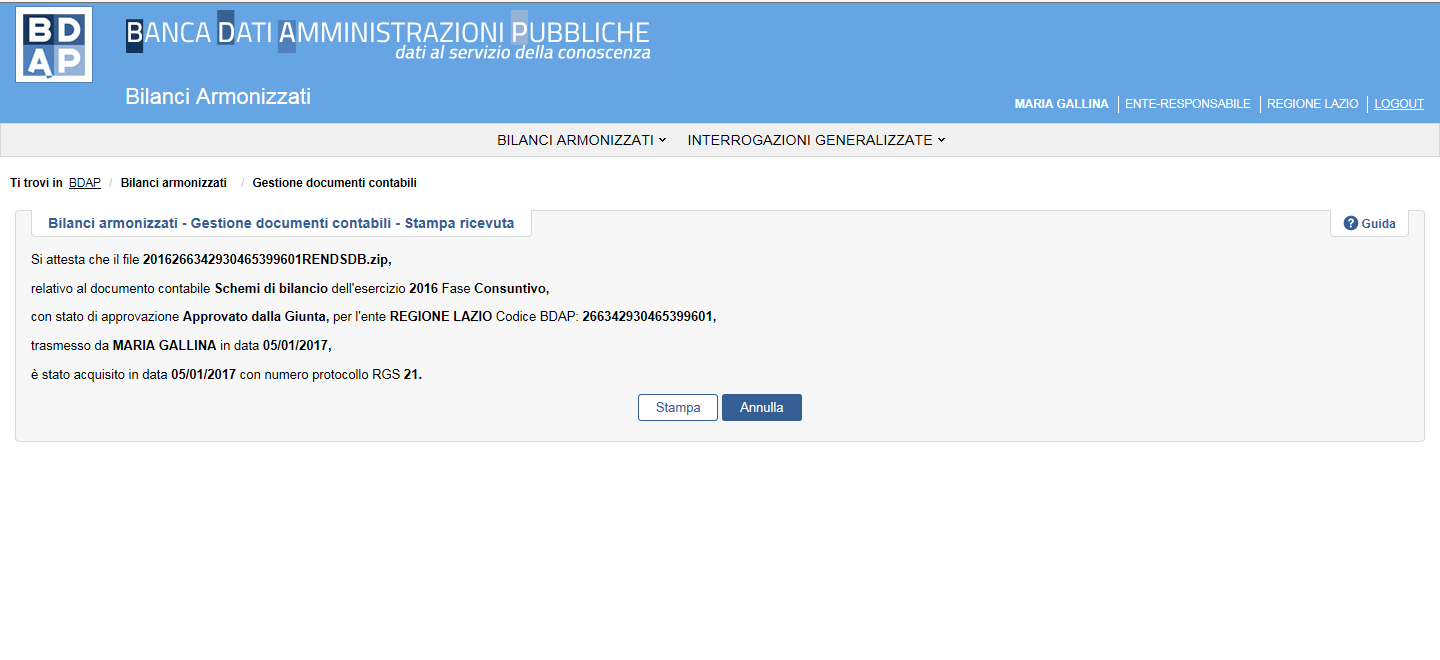 protocollazione eseguita dopo la trasmissione del documento contabile e l esecuzione con esito