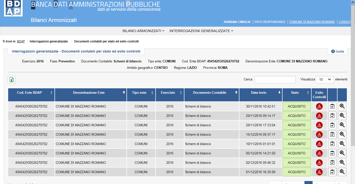 in precedenza con l ultima versione dei relativi documenti contabili qualunque sia stato l esito dei controlli eseguiti.