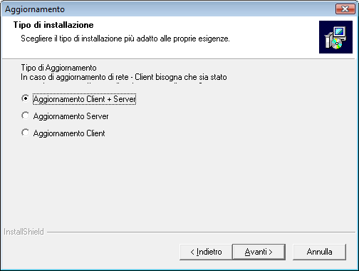 Aggiornamento e non Installazione Se appare Installazione interrompere l operazione e contattare l assistenza. 10. Fare clic sul tasto Avanti >Apparirà la seguente videata.