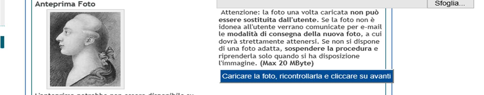 12 Scegliere la foto attraverso il pulsante Sfoglia, caricarla, controllarla e poi cliccare su Avanti