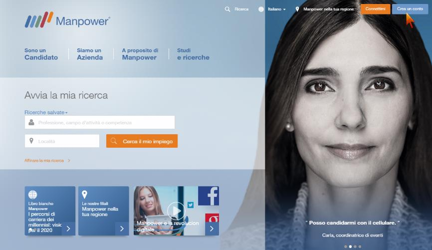 I Crea un conto Visita il sito web di Manpower www.manpower.ch con il browser che preferisci. Nella pagina, in alto a destra puoi creare un conto o accedere al tuo conto.