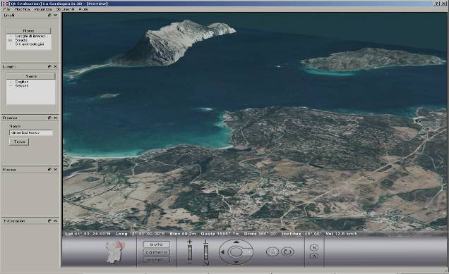 Realizzazione di un navigatore 3D della Sardegna E stato realizzato un navigatore che permette di visualizzare l intero territorio regionale in formato tridimensionale.