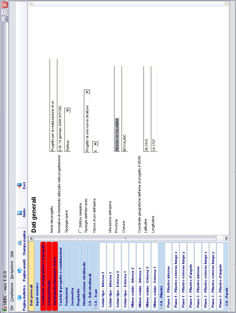 Figura 13 Finestra principale del modulo SI-ERC Compiler impostato sulla scheda Dati Generali ; Da qui l utente ha la possibilità di leggere a video i dati e digitarli all interno del SI-ERC oppure