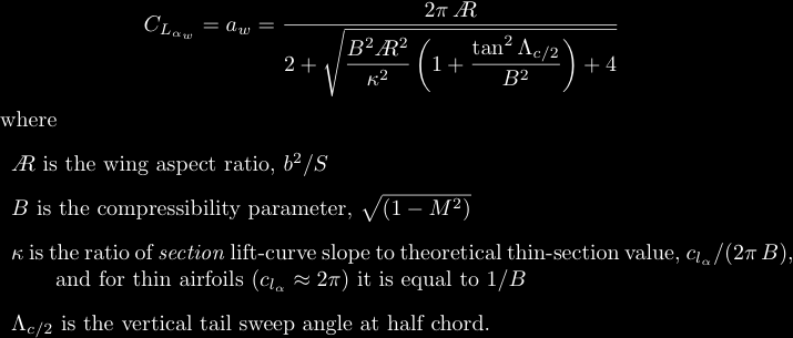 La pendenza della retta di portanza a del velivolo può essere stimata con la formula seguente at St dε a = a 1+ ηt 1 a S da dove però il rapporto tra le superfici è una