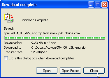 Attendere che il download venga completato, quindi chiudere la finestra; se "Close this dialog box when download completes" (Chiudi la finestra di dialogo al termine del download)