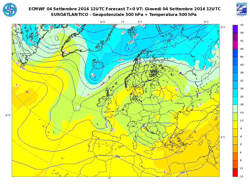 Il 4 settembre mentre sull Europa centro-settentrionale l espansione dell anticiclone è contrastata dallo sviluppo meridiano di due saccature: una sull atlantico intorno al 20 W e l altra nel settore