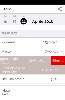 glicemie, pasti, malattia, eventi, sport, insulina calcolata.