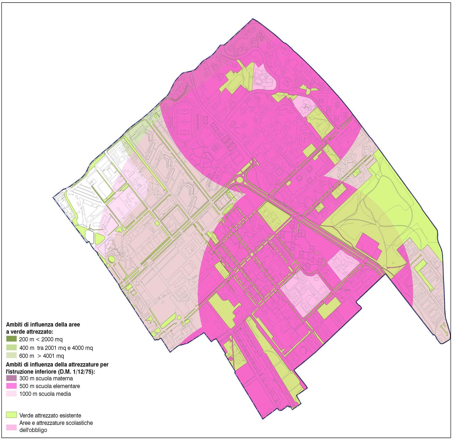 Quartiere Metanopoli Triulzo Accessibilità e fruibilità urbana delle aree a verde e dei servizi per l'istruzione Ambiti di influenza delle