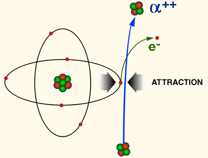 Particelle alfa (α) Nei nuclei molto grandi, i protoni della periferia sentono meno la forza attrattiva (forza forte) che tiene incollati i nucleoni (protoni e neutroni) fra loro, possono quindi