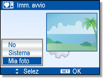 Selezione dell immagine di avvio 4 5 6 7 Accendere la fotocamera ed impostarla in modalità PLAY (Esecuzione) ( pagina 4). Aprire il menu.