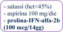 (hct<45%) - aspirina 100 mg/die - prolina-ifn-alfa-2b (100 mcg/14gg) Obiettivo primario: valutare se l'aggiunta di IFN può migliorare il controllo dell'hct (<45%) lungo un