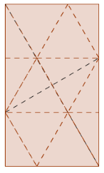 Lo studio dello schema delle pieghe: proprietà del formato 1 x 3 La piega che porta a sovrapporre vertice a vertice opposto («piega madre»): divide il foglio in due