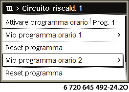 Premere la manopola di selezione per aprire il menu Programma orario. La voce Attivare programma orario è evidenziata.