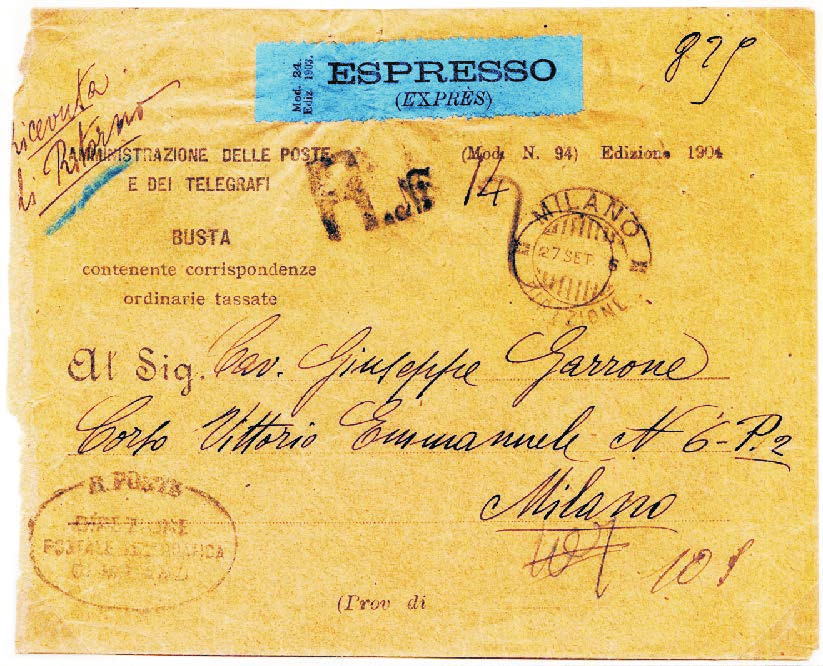 2 Regno d Italia Buste: Mod. 94 edizione 1904, che conteneva la ricevuta di ritorno. Busta Mod.
