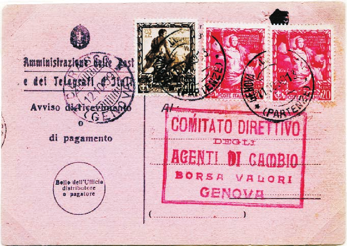 3 Regno d Italia Tariffa: VI periodo 16.8.1927-30.9.1944 c. 50 Avviso di ricevimento, Mod.