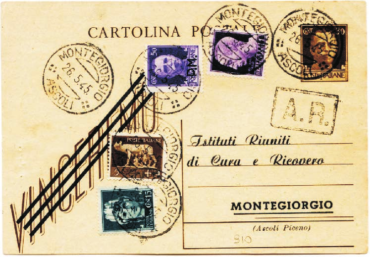 Tariffa assolta con lire 2 della emissione Posta Aerea - Soggetti allegorici - 1930-32 (uso tardivo P.A. e mal tollerato sugli A/R).