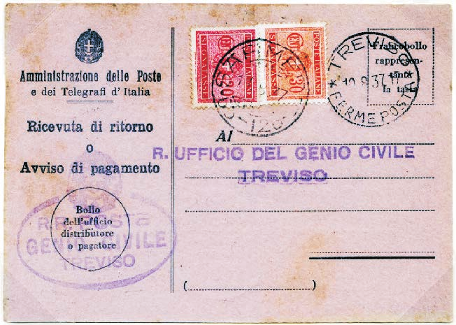 23 I viola, di una lettera raccomandata spedita l 11 novembre 1926 da Avellino a Montefredane.