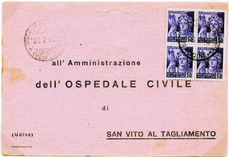 Tariffa assolta da copia di c. 50 della serie Capitolina - 1944.Timbro A/R in cartella e censura A.C.S.