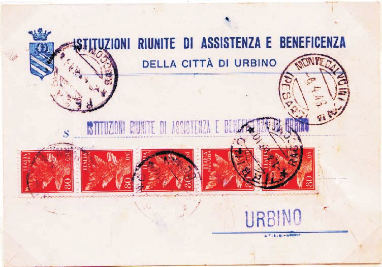 Tariffa assolta con lire1della serie Roma Imperiale senza fasci - 1945.