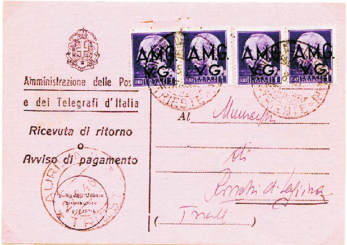 Tariffa assolta con 2 lire della serie Francobolli d Italia - 1929-47 sovrastampati.