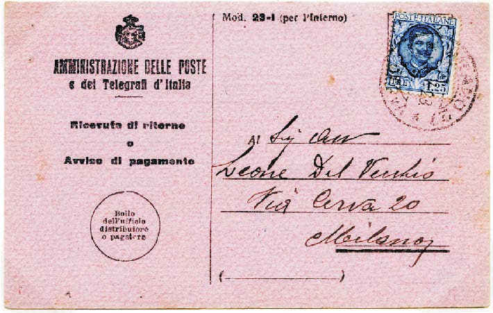 23 E per l estero, con A/R in cartella di una lettera raccomandata spedita il 15 gennaio 1926 da Venezia a Cassel (Germania).