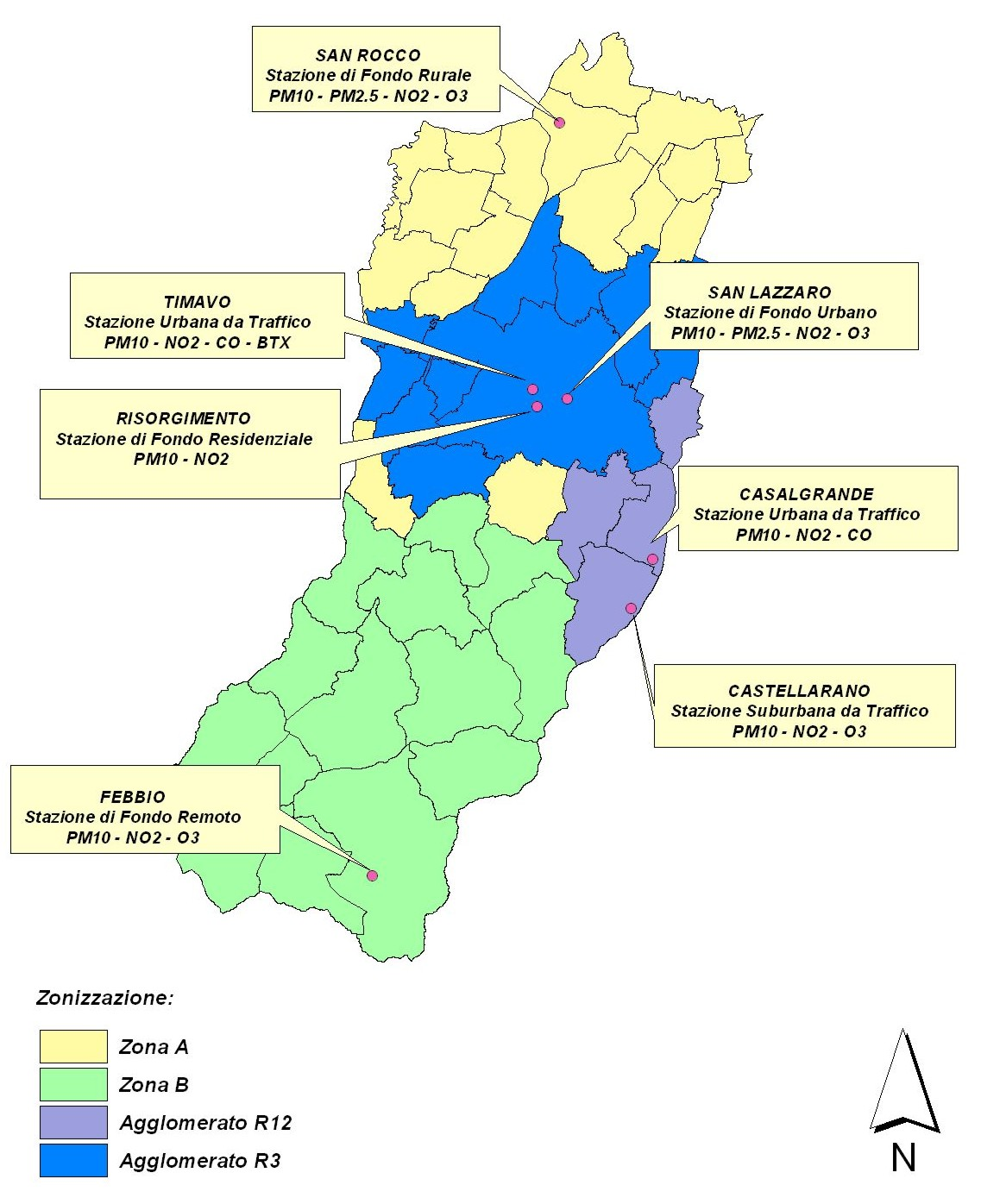 Figura 1 Schema della zonizzazione provinciale e della rete regionale