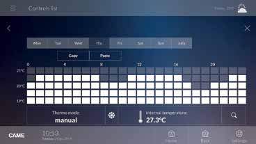 Tramite terminali touch screen o un dispositivo portatile collegato a ETI/DOMO il sistema permette la gestione di 20 zone termiche, ognuna controllata da un termostato TA/P1 o da una sonda, per ogni