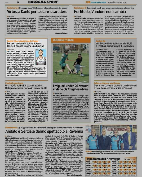 31 ottobre 2014 Pagina 6 Il Resto del Carlino (ed. Bologna) Basket Nba, iniziativa della Panini.