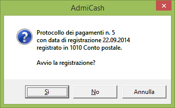 La data di esecuzione (VALUTA) viene proposta come data di registrazione.