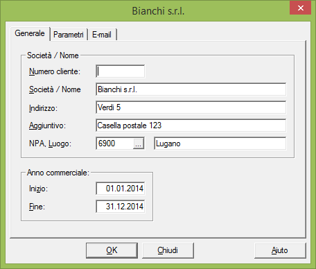 Creare una società Fare clic su [Nuova società]. Si apre la finestra di inserimento dati per creare una società. Verificare e inserire tutte le informazioni complete.