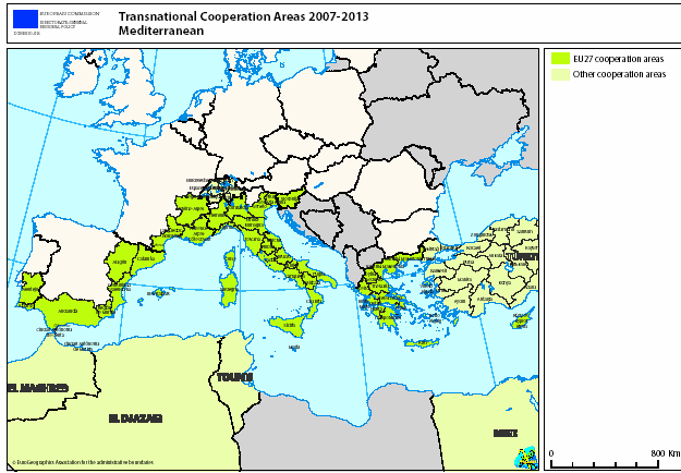 Territori ammissibili La cooperazione transnazionale 2007-2013 Mediterraneo Italia: 18 Regioni (Abruzzo, Basilicata, Calabria, Campania, Emilia-Romagna, Friuli Venezia-Giulia, Lazio, Liguria,