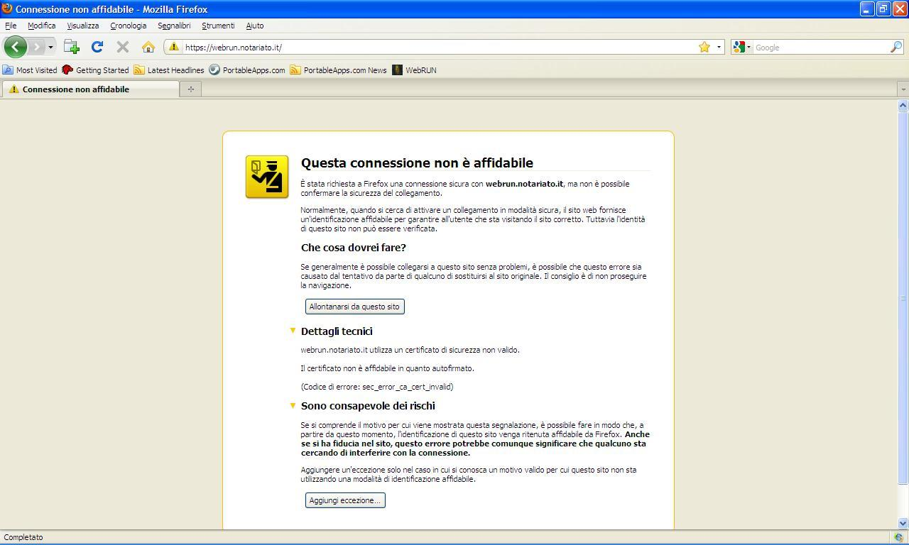 Fig.17. Problemi relativi al certificato di sicurezza con Firefox.