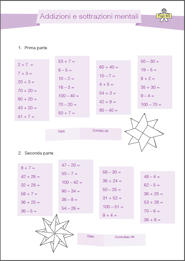 Calcoli mentali Dalla fase preparatoria ai fogli Bis. ADDIZIONI Materiale per la preparazione scheda 1- con 2 addizioni e con riferimenti alle pag. del Quaderno scheda 2- con 3 add.