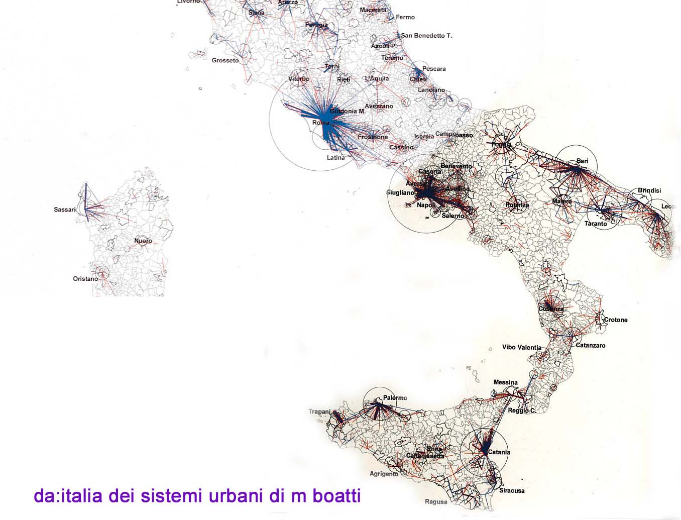 intensità degli spostamenti nelle aree