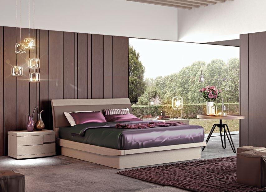 f02 L 290 H 264 P 67 13 New Lekurve è un letto moderno completamente impiallacciato in vero legno di Frassino, si distingue per la sua linea essenziale.