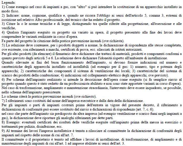 6 DATI SINGOLE UNITÀ PRODUTTIVE ED ALTRO. Viene di seguito riportato un esempio reale di incompleta e non corretta compilazione di una dichiarazione di conformità.