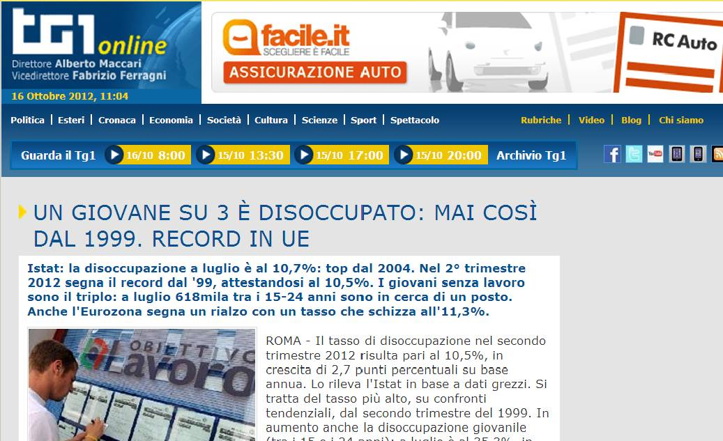 statistiche A luglio 2012 il tasso di disoccupazione