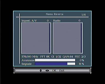La ricerca automatica dei canali comincia. Una volta finita, il decoder visualizza il primo canale: l installazione è finita.