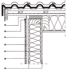 Normale struttura ad Profilo di chiusura intonaco Griglia di aerazione Nodo superiore serramento (architrave) All interno connettere i telai delle finestre alla parete in modo stagno.