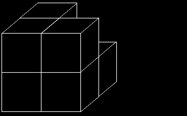 RSA0110 Considerando che la figura proposta è formata da tanti cubi più piccoli individuare il loro numero. a) 2 3 1. b) 3 3-2. c) 2 x 2. d) 2 2-2.
