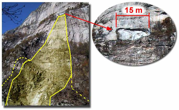 CARATTERI DIAGNOSTICI DI UNA FRANA DI CROLLO: - nicchia di distacco: parete rocciosa denudata, con presenza di fratture aperte e sistemi di discontinuità - scarpata principale: generalmente