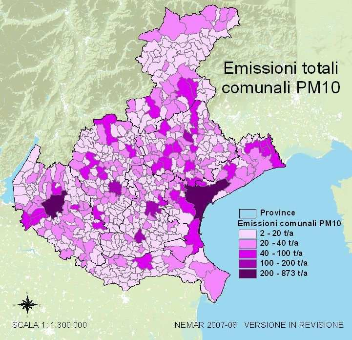 Polveri fini - PM10 7% 0.1% 6% 2% 2% M01 - Produzione energia e trasform.