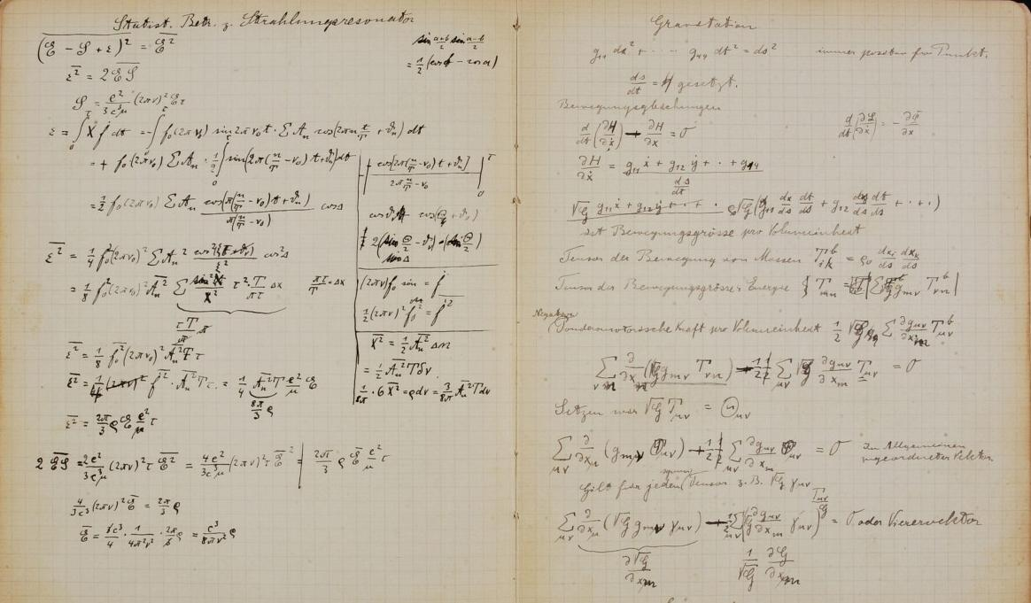 Una pagina di uno dei quaderni di lavoro di Einstein Un buco nero potrebbe essere teoricamente prodotto da un corpo celeste di grande massa solo se questo avesse densità tale da essere interamente