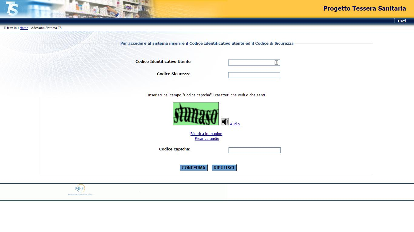 All intero di questa pagina occorre inserire le seguenti credenziali di accesso: Codice identificativo utente: rappresentato dal codice fiscale del professionista; Codice Sicurezza: è il numero a 12