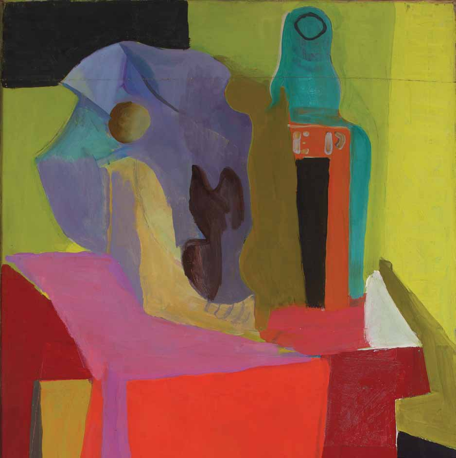 Franco Francese, Natura morta con drappo rosso, 1949, olio su tela, 105 x 47 cm.