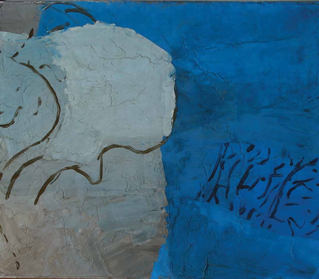 Alfredo Chighine, Azzurro e grigio, 1971, olio su tela, 55 x 65 cm.