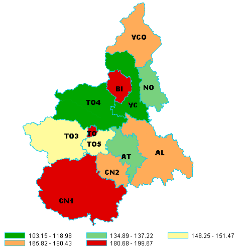 Figura 10. Incidenza pazienti in dialisi per area territoriale, anno 2014.
