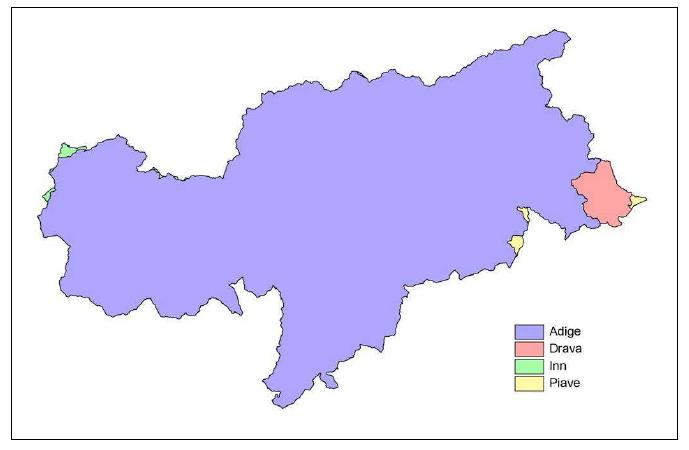 000 km2); PGUAP 2010, Provincia Autonoma di Bolzano Sistema fluviale