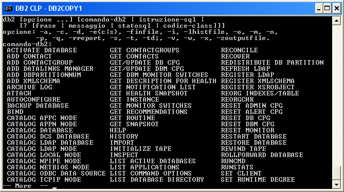 sistema IBM DB2 Sistemi Informativi T 13 CLP: Elenco comandi